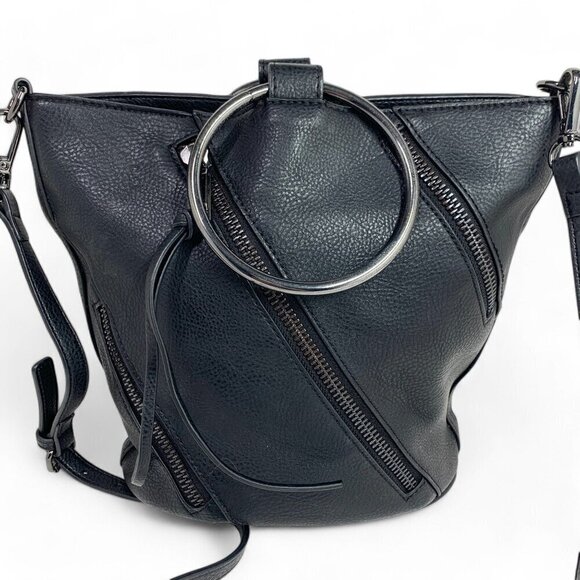 Joe's Crossbody Bag With Bracelet Top Handles Zipper Details Black Vegan Leather - Picture 1 of 10